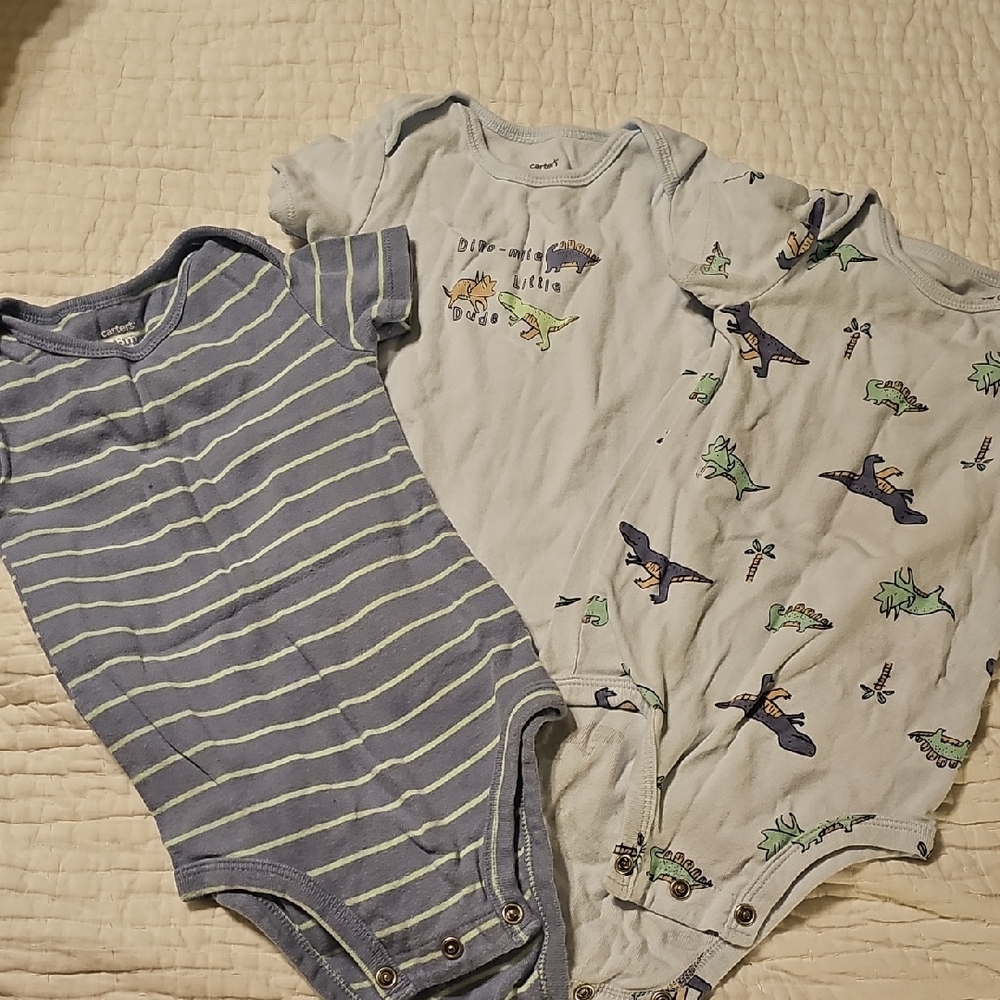 Carter's Blue and Gray Dinosaur Bodysuits